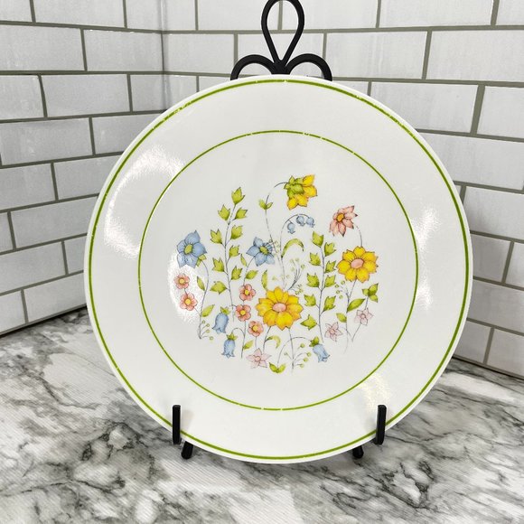 Vintage Corelle Meadow Dinner Plate Flowers Green Rim Circle Replacement 10.25" - Picture 1 of 5